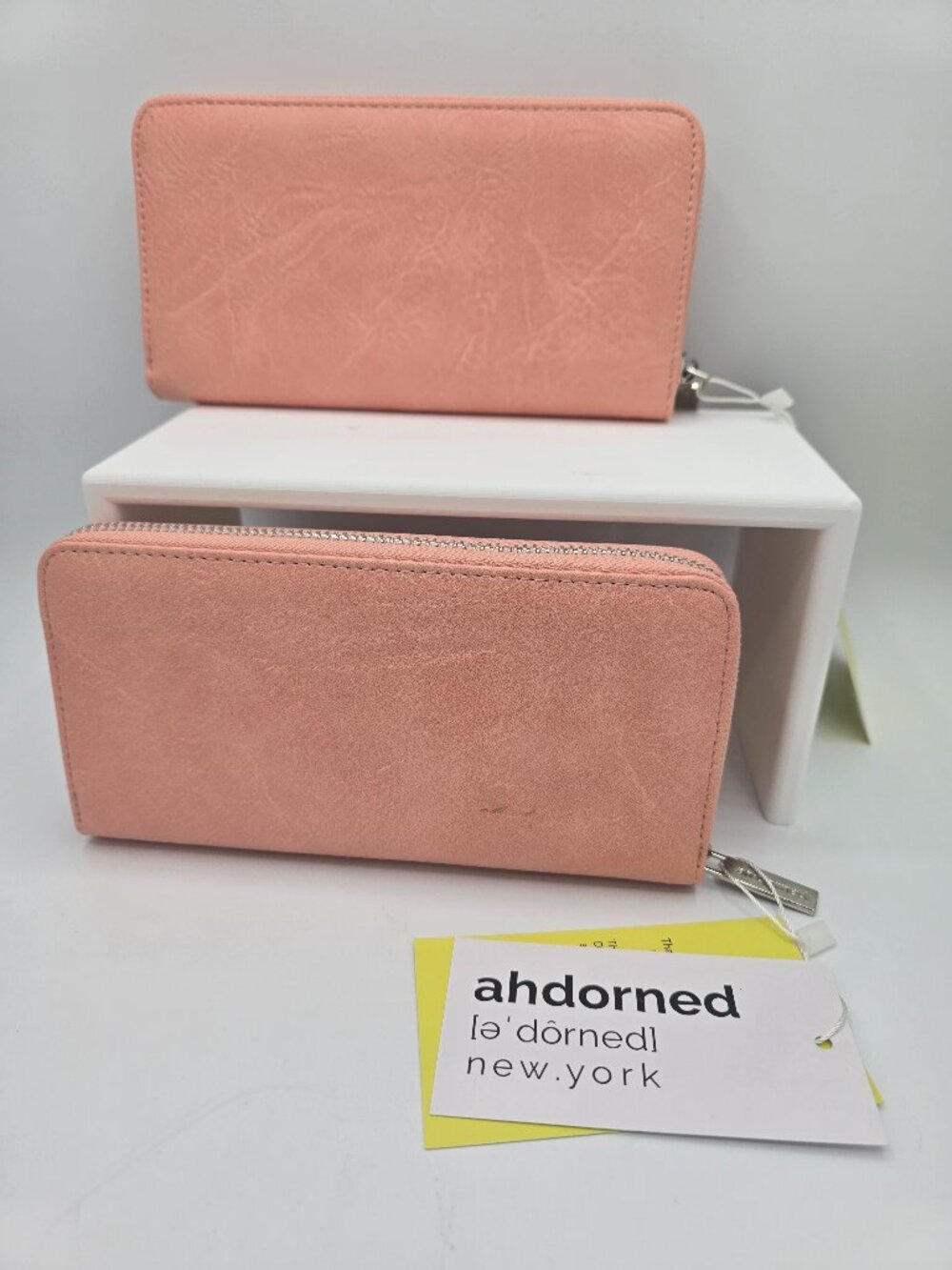 Ahdorned 2-Pk Zip-Around Peach Wallets w/Gold-Tone Zipper w/RFID Shielding